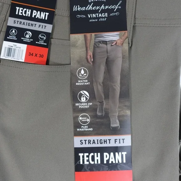 Weatherproof Vintage Mens Tech Pant 3-Pack Straight Fit 34x30 Black Gray Tan NEW